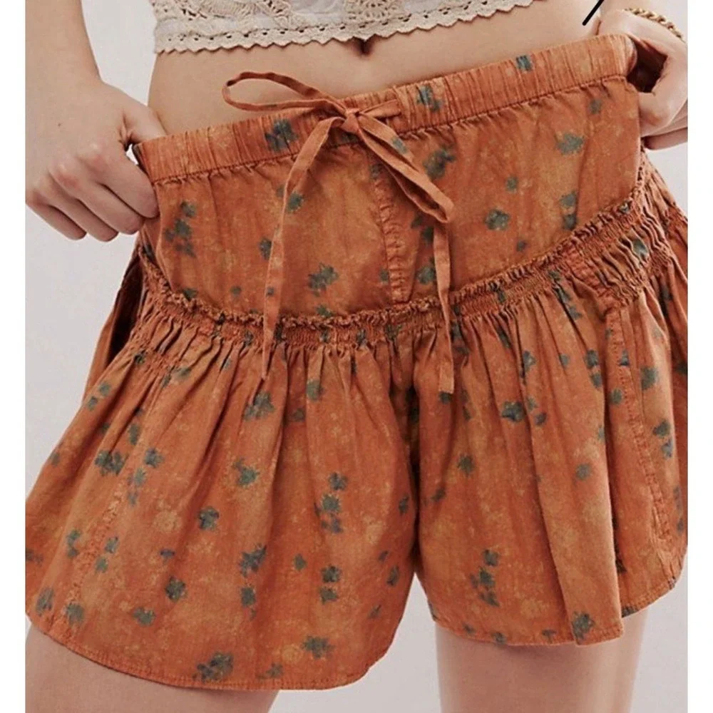 Free People Callista Printed Shorts Peach Boho Cottagecore Women's Medium - Picture 2 of 14